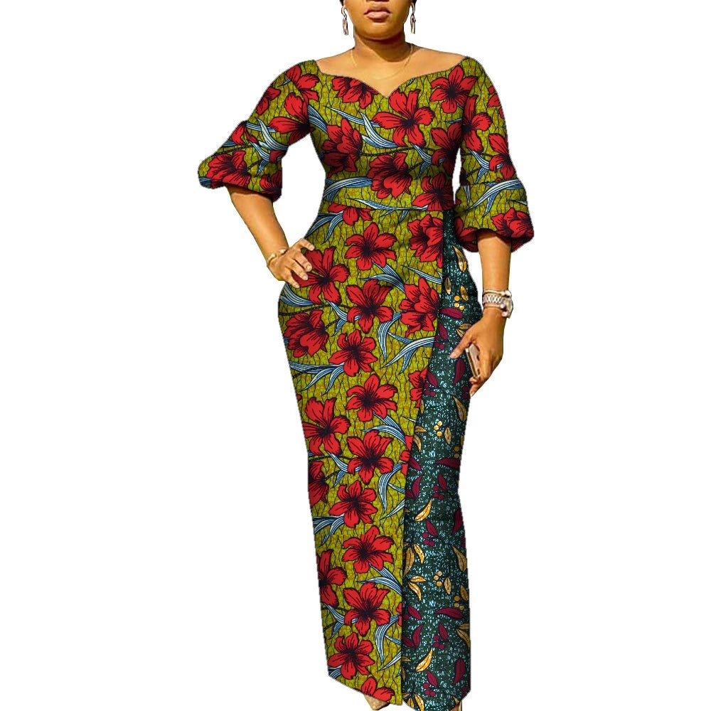 African Women’s Ankara Maxi Dress – Lantern Sleeve Elegant Party Dress - Free Delivery Worldwide only at Flexi Africa