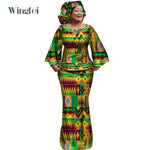 African Women’s Ankara Print 2PC Outfit – Long Sleeve Dashiki Top & Skirt Set with Matching Headwrap - Free Delivery Worldwide only at Flexi Africa