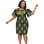 African Women’s Cotton Wax Print Dress – Dashiki Short Sleeve O - Neck Pencil Dress - Free Delivery Worldwide only at Flexi Africa