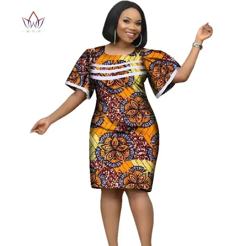African Women’s Cotton Wax Print Dress – Dashiki Short Sleeve O - Neck Pencil Dress - Free Delivery Worldwide only at Flexi Africa