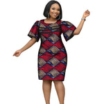 African Women’s Cotton Wax Print Dress – Dashiki Short Sleeve O - Neck Pencil Dress - Free Delivery Worldwide only at Flexi Africa