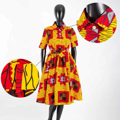 African Women’s Dress – Elegant V - Neck Short Sleeve High - Waist Formal Dress - Free Delivery Worldwide only at Flexi Africa