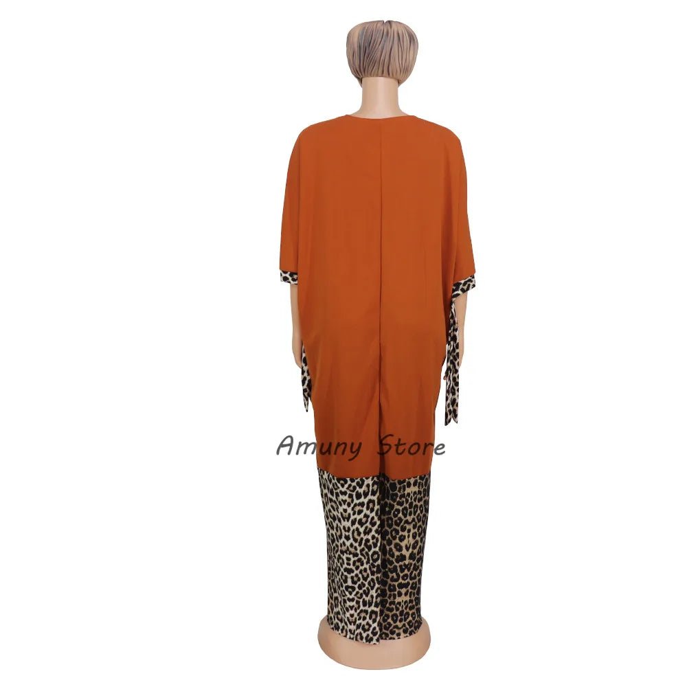 African Women’s Long Dress – Leopard Accent, Stretch Lanon Fabric, O - Neck Plus Size Fashion Gown - Free Delivery Worldwide only at Flexi Africa