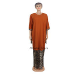 African Women’s Long Dress – Leopard Accent, Stretch Lanon Fabric, O - Neck Plus Size Fashion Gown - Free Delivery Worldwide only at Flexi Africa