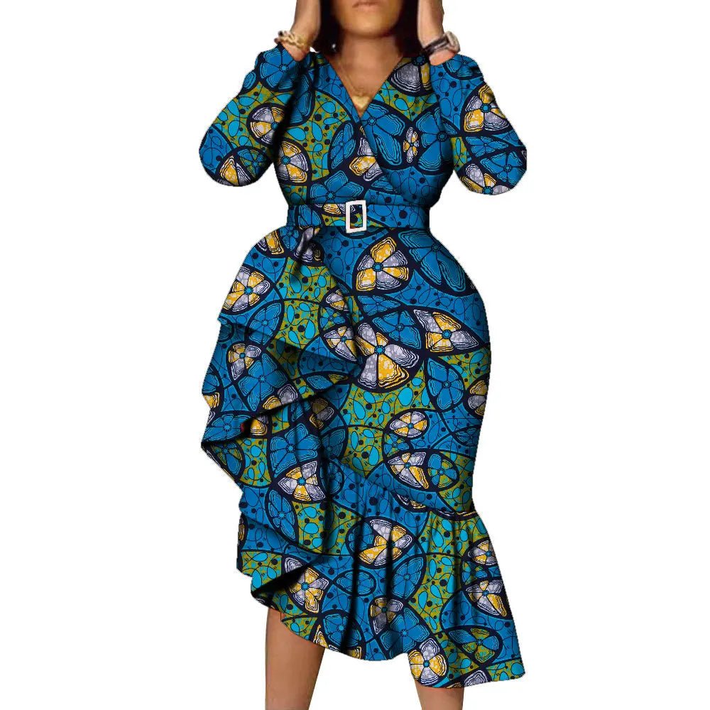 African Women's Long Sleeve Dress - Print Kitenge Party Gown Flexi Africa African Women's Long Sleeve Dress - Print Kitenge Party Gown Flexi Africa