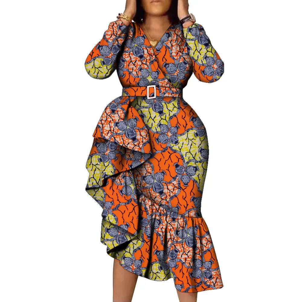 African Women's Long Sleeve Dress - Print Kitenge Party Gown Flexi Africa African Women's Long Sleeve Dress - Print Kitenge Party Gown Flexi Africa