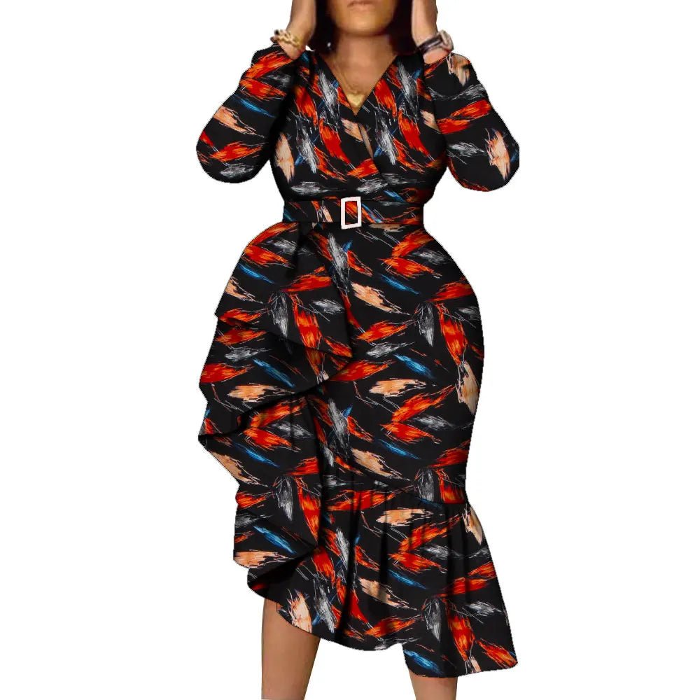 African Women's Long Sleeve Dress - Print Kitenge Party Gown Flexi Africa African Women's Long Sleeve Dress - Print Kitenge Party Gown Flexi Africa
