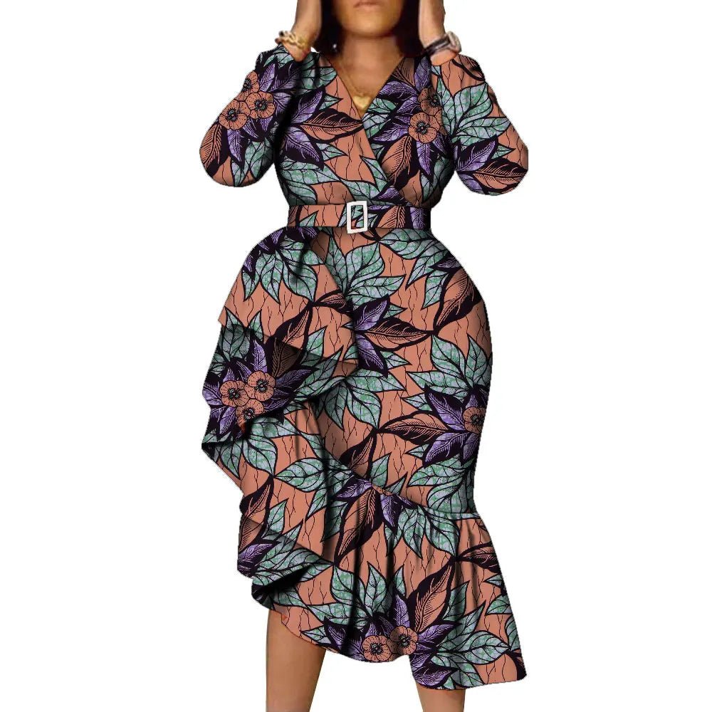 African Women's Long Sleeve Dress - Print Kitenge Party Gown Flexi Africa African Women's Long Sleeve Dress - Print Kitenge Party Gown Flexi Africa