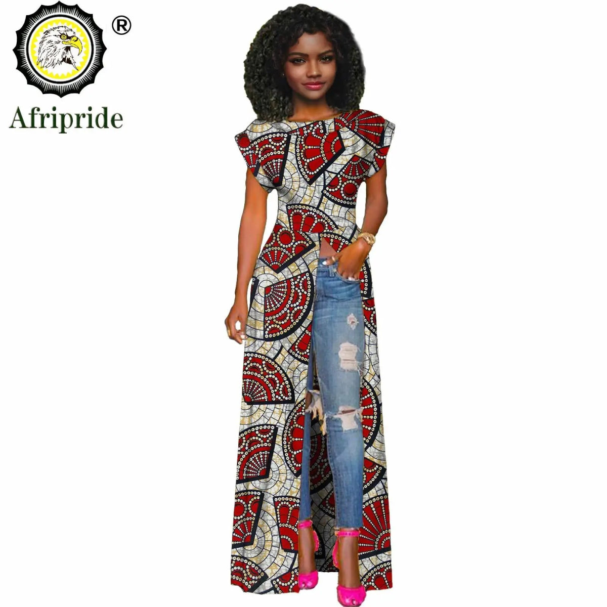 African Women's Long Trench Coat – Short Sleeve Bazin Riche Overcoat - Free Delivery Worldwide only at Flexi Africa