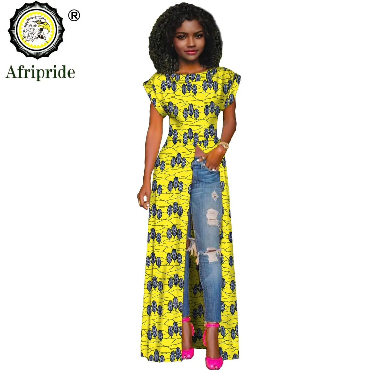 African Women's Long Trench Coat – Short Sleeve Bazin Riche Overcoat - Free Delivery Worldwide only at Flexi Africa