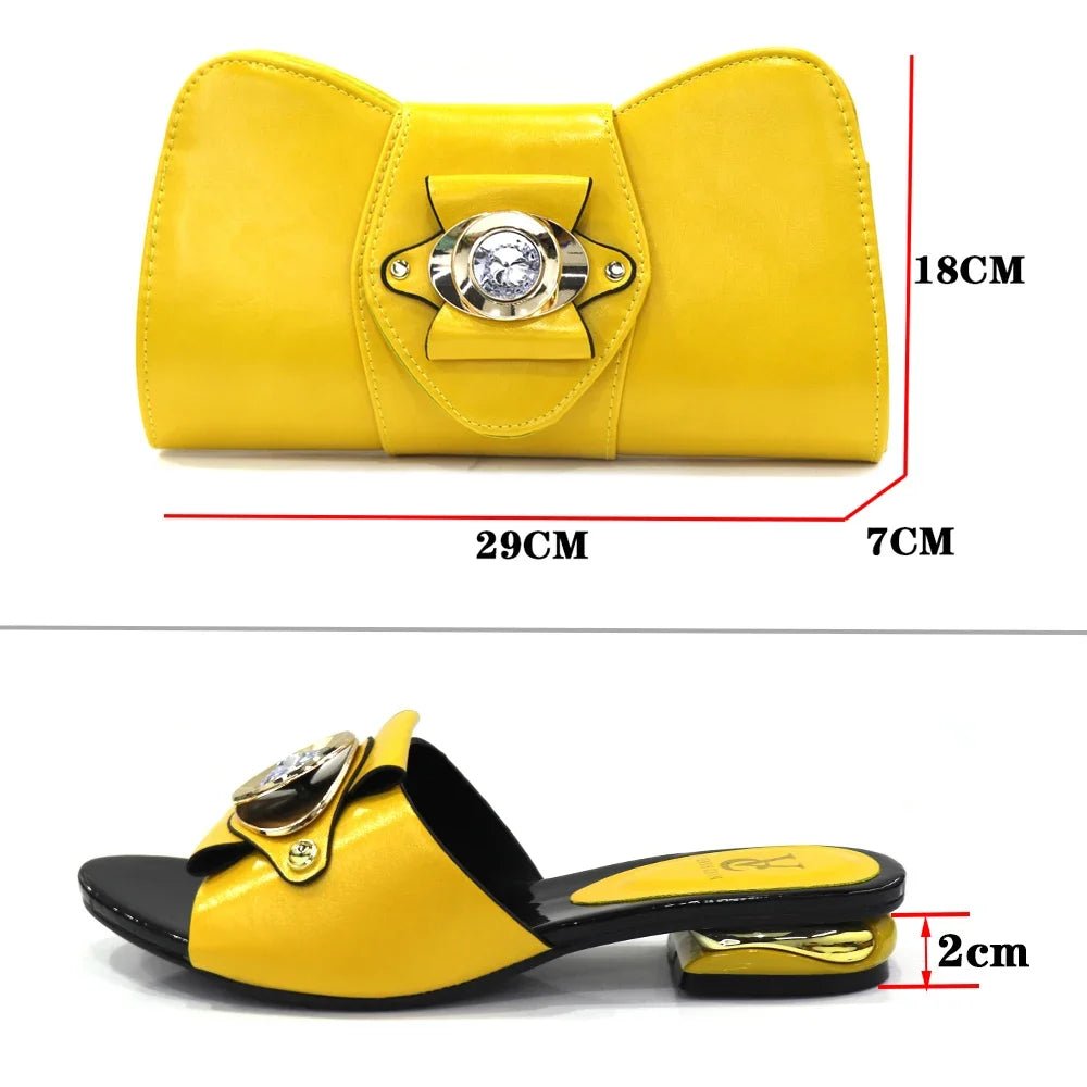 African Women’s Low Heel Leather Slippers with Matching Bag – Comfortable Casual Fashion Set - Free Delivery at Flexi Africa