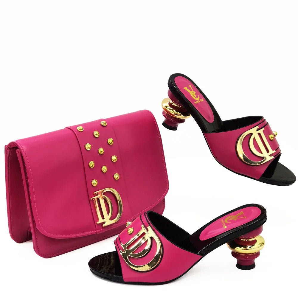 African Women’s Low Heel Leather Slippers with Matching Bag – Comfortable Casual Fashion Set - Free Delivery Worldwide only at Flexi Africa