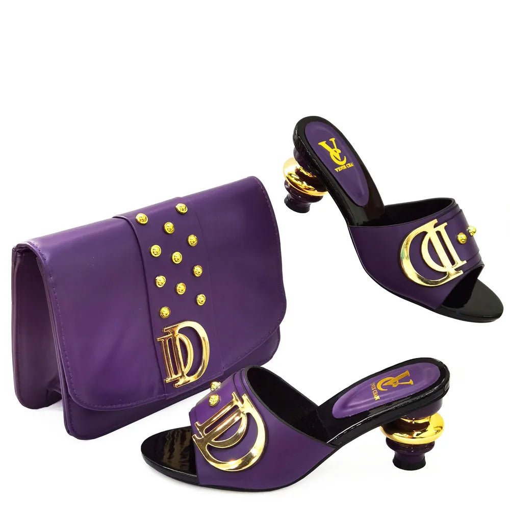 African Women’s Low Heel Leather Slippers with Matching Bag – Comfortable Casual Fashion Set - Free Delivery Worldwide only at Flexi Africa