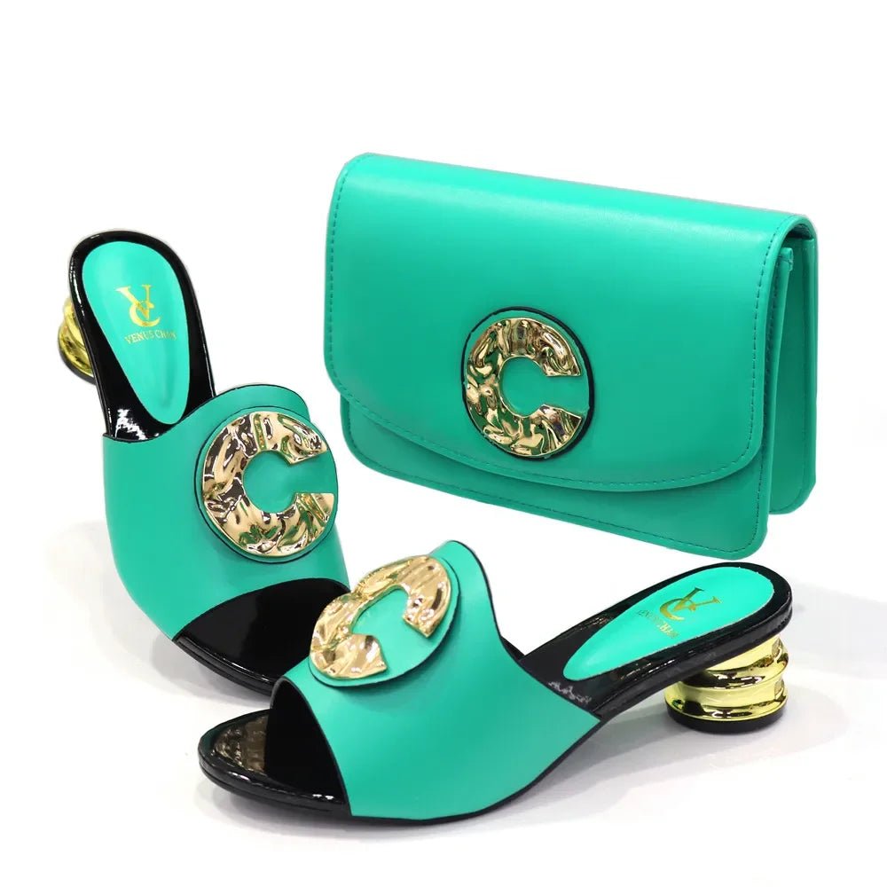 African Women’s Low Heel Leather Slippers with Matching Bag – Comfortable Casual Fashion Set - Free Delivery Worldwide only at Flexi Africa