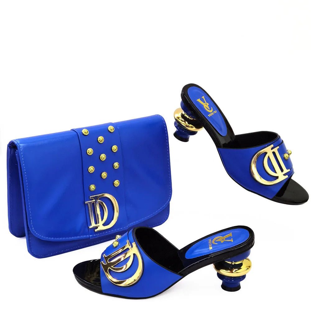 African Women’s Low Heel Leather Slippers with Matching Bag – Comfortable Casual Fashion Set - Free Delivery Worldwide only at Flexi Africa