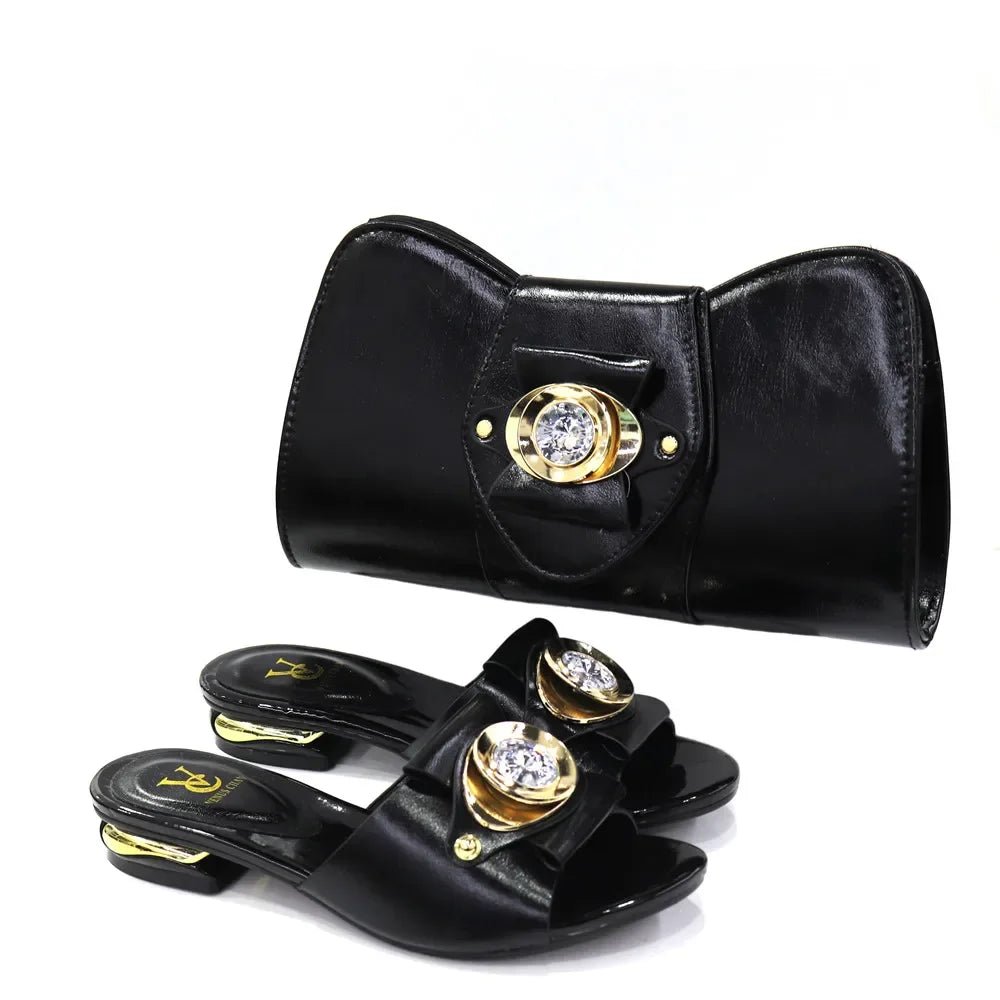 African Women’s Low Heel Leather Slippers with Matching Bag – Comfortable Casual Fashion Set - Free Delivery Worldwide only at Flexi Africa