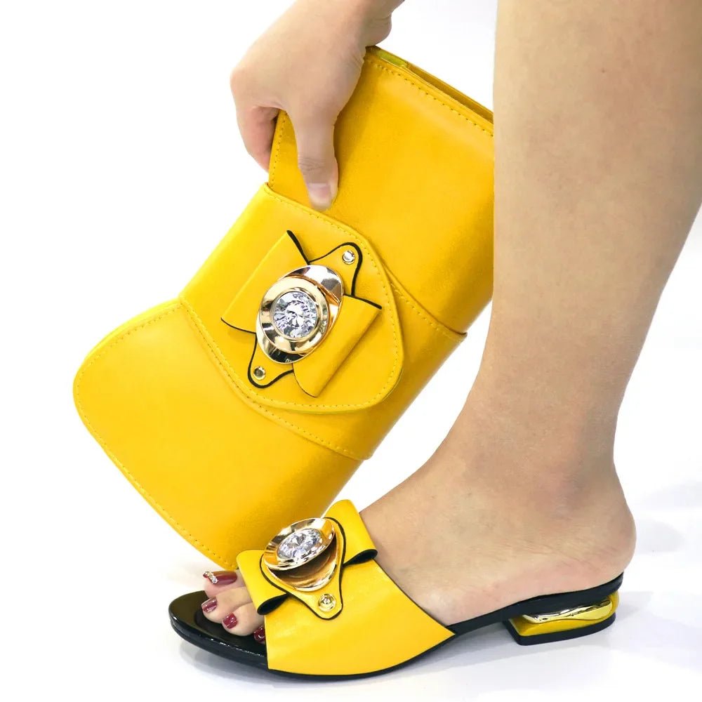 African Women’s Low Heel Leather Slippers with Matching Bag – Comfortable Casual Fashion Set - Free Delivery at Flexi Africa