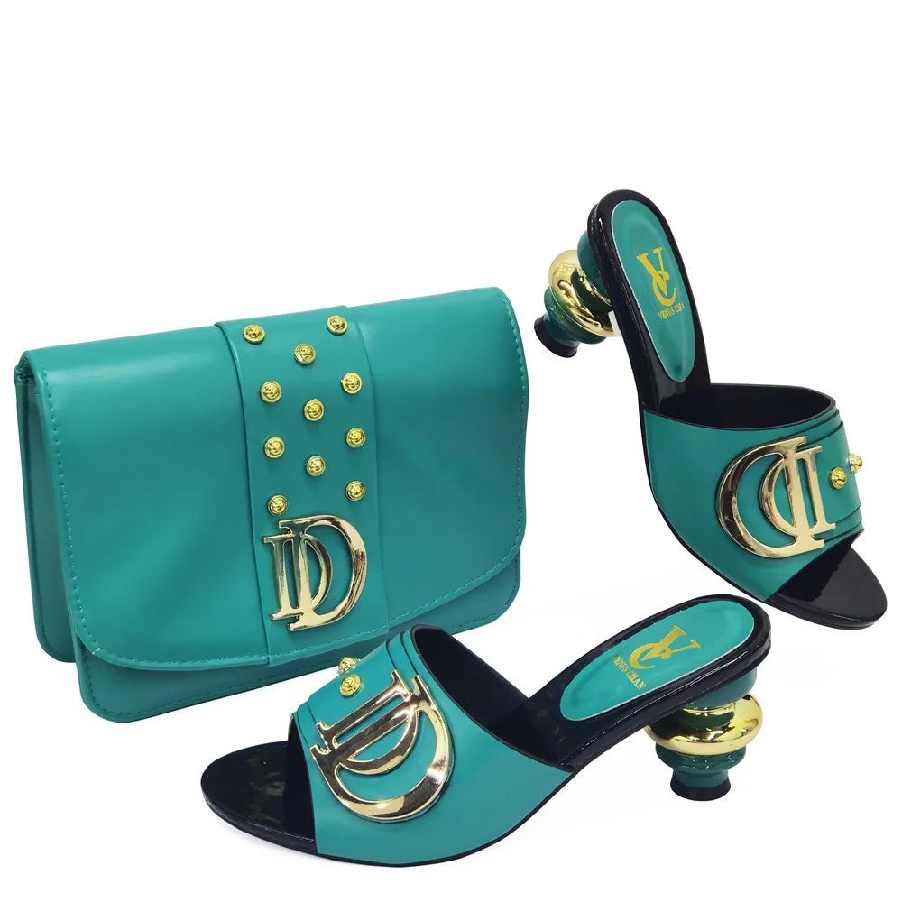 African Women’s Low Heel Leather Slippers with Matching Bag – Comfortable Casual Fashion Set - Free Delivery Worldwide only at Flexi Africa