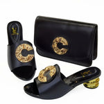 African Women’s Low Heel Leather Slippers with Matching Bag – Comfortable Casual Fashion Set - Free Delivery Worldwide only at Flexi Africa