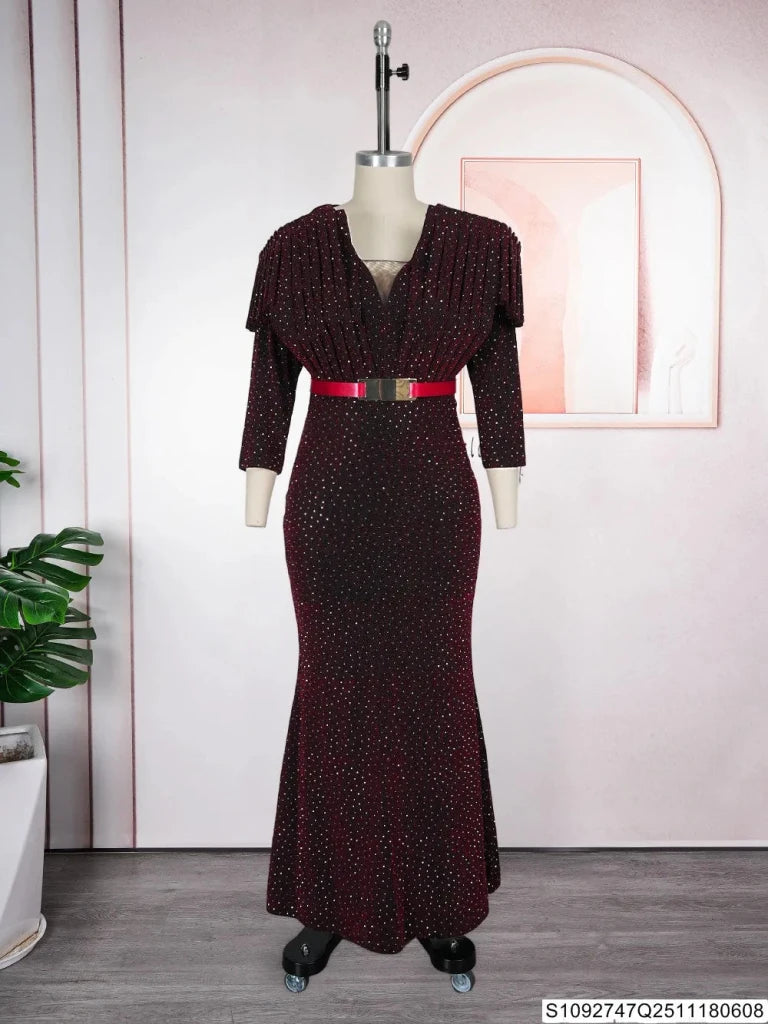 African Women’s Luxury Oversized Sequin Fishtail Maxi Dress – Elegant Banquet & Party Gown - Free Delivery Worldwide only at Flexi Africa