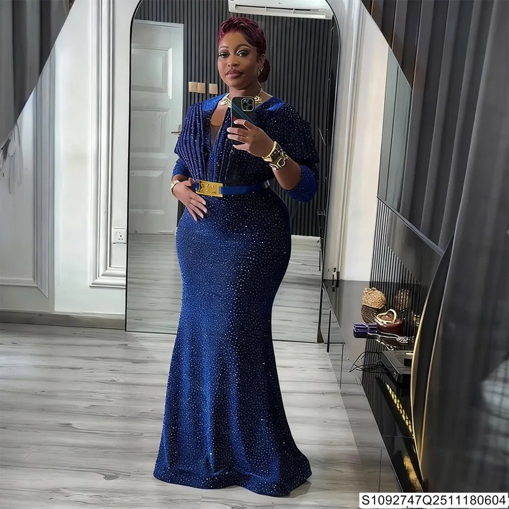 African Women’s Luxury Oversized Sequin Fishtail Maxi Dress – Elegant Banquet & Party Gown - Free Delivery Worldwide only at Flexi Africa