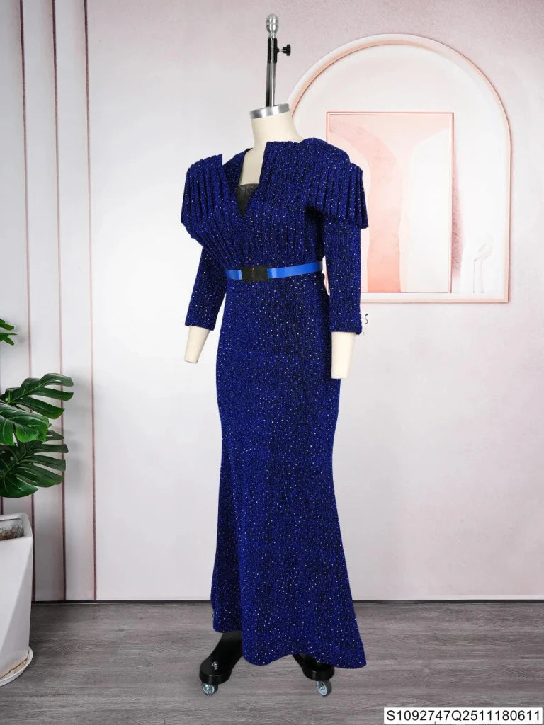 African Women’s Luxury Oversized Sequin Fishtail Maxi Dress – Elegant Banquet & Party Gown - Free Delivery Worldwide only at Flexi Africa