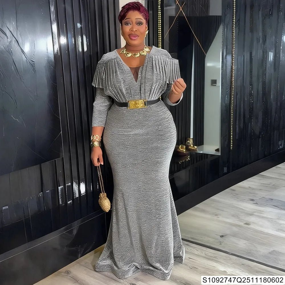 African Women’s Luxury Oversized Sequin Fishtail Maxi Dress – Elegant Banquet & Party Gown - Free Delivery Worldwide only at Flexi Africa