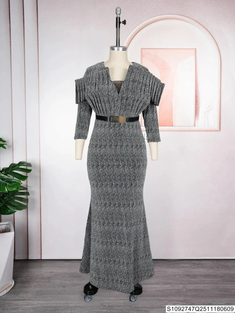 African Women’s Luxury Oversized Sequin Fishtail Maxi Dress – Elegant Banquet & Party Gown - Free Delivery Worldwide only at Flexi Africa