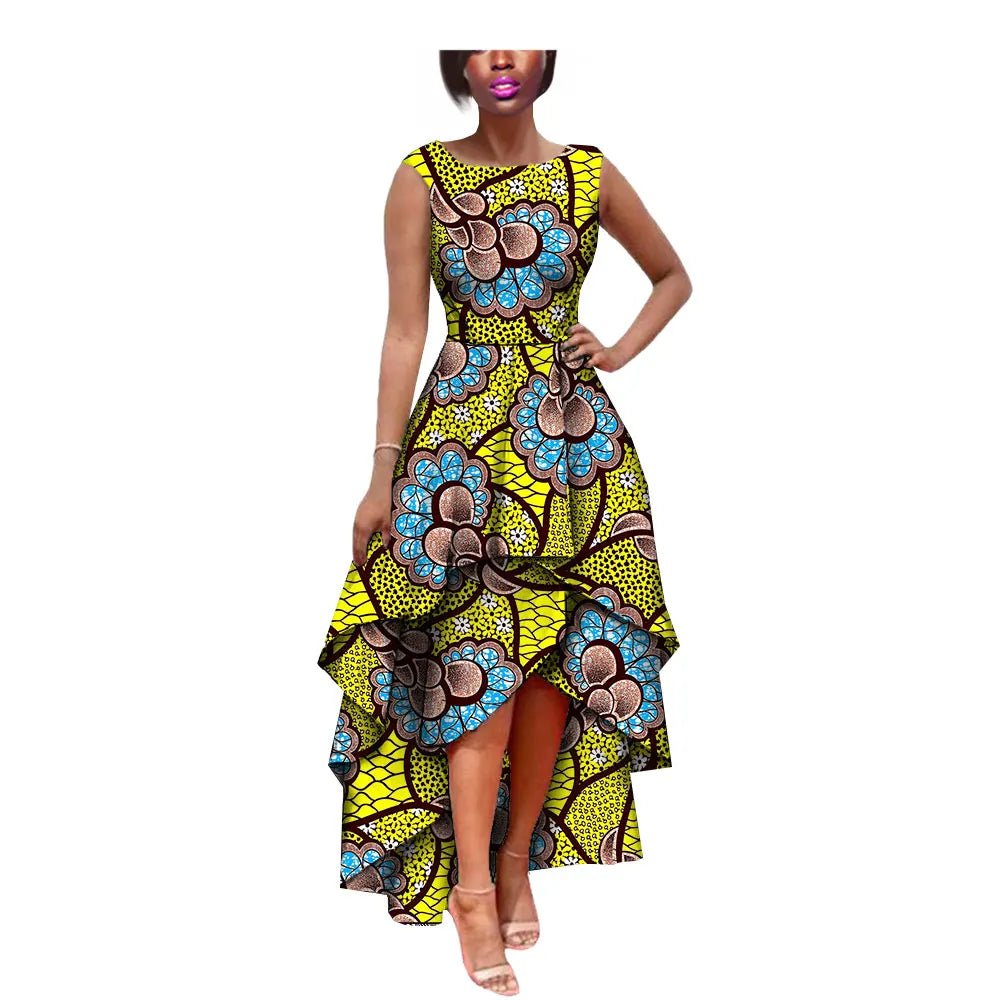 African Women's Private Sleeveless Pleated Party Dress 100% Pure Waxed Cotton - Flexi Africa - www.flexiafrica.com FREE POST