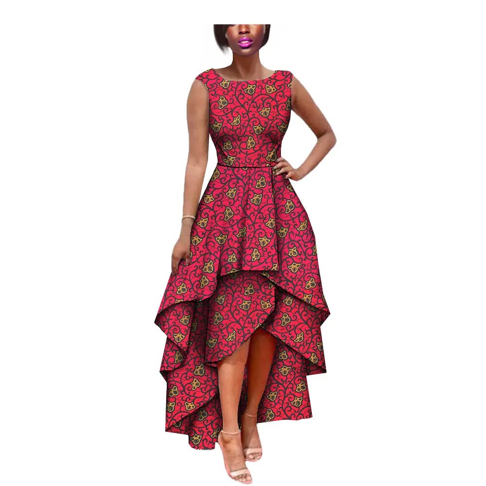 African Women's Private Sleeveless Pleated Party Dress 100% Pure Waxed Cotton - Flexi Africa - www.flexiafrica.com FREE POST