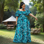 African Women’s Strapless Dress with Bubble Sleeves & Matching Earrings - Free Delivery Worldwide only at Flexi Africa