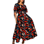 African Women’s Wax Print Maxi Dress – O - Neck High Waist Elegant Party Dress - Free Delivery Worldwide only at Flexi Africa
