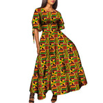 African Women’s Wax Print Maxi Dress – O - Neck High Waist Elegant Party Dress - Free Delivery Worldwide only at Flexi Africa