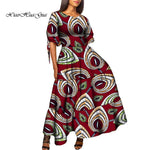 African Women’s Wax Print Maxi Dress – O - Neck High Waist Elegant Party Dress - Free Delivery Worldwide only at Flexi Africa