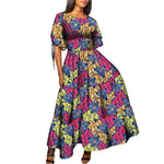 African Women’s Wax Print Maxi Dress – O - Neck High Waist Elegant Party Dress - Free Delivery Worldwide only at Flexi Africa