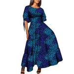 African Women’s Wax Print Maxi Dress – O - Neck High Waist Elegant Party Dress - Free Delivery Worldwide only at Flexi Africa