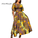 African Women’s Wax Print Maxi Dress – O - Neck High Waist Elegant Party Dress - Free Delivery Worldwide only at Flexi Africa