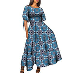 African Women’s Wax Print Maxi Dress – O - Neck High Waist Elegant Party Dress - Free Delivery Worldwide only at Flexi Africa