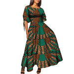 African Women’s Wax Print Maxi Dress – O - Neck High Waist Elegant Party Dress - Free Delivery Worldwide only at Flexi Africa