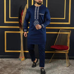 African Youth Brown Stand Collar Dashiki Shirt Suit – Slim Fit Bazin Riche Casual Outfit - Free Delivery Worldwide only at Flexi Africa