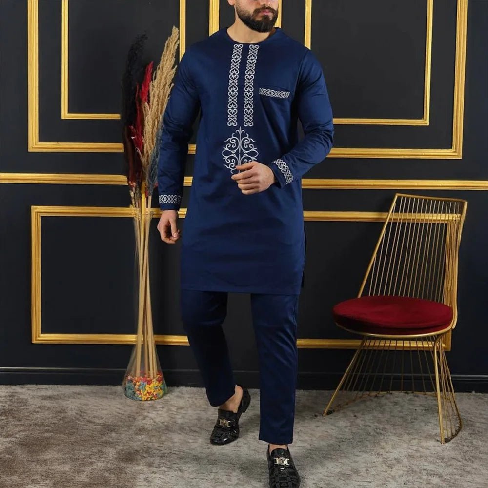 African Youth Brown Stand Collar Dashiki Shirt Suit – Slim Fit Bazin Riche Casual Outfit - Free Delivery Worldwide only at Flexi Africa