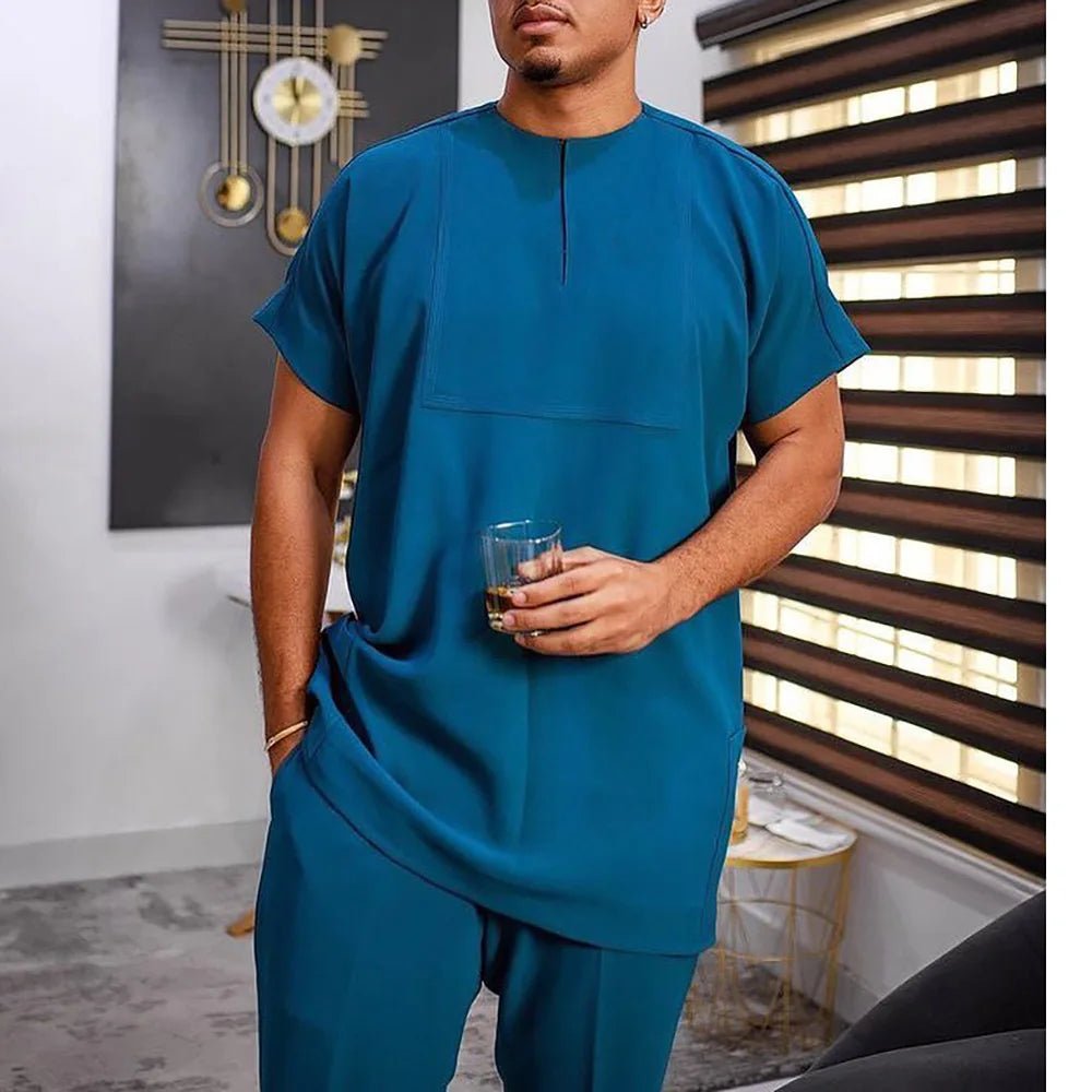 African Youth Brown Stand Collar Dashiki Shirt Suit – Slim Fit Bazin Riche Casual Outfit - Free Delivery Worldwide only at Flexi Africa