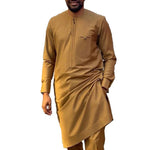 African Youth Brown Stand Collar Dashiki Shirt Suit – Slim Fit Bazin Riche Casual Outfit - Free Delivery Worldwide only at Flexi Africa