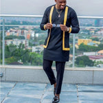 African Youth Brown Stand Collar Dashiki Shirt Suit – Slim Fit Bazin Riche Casual Outfit - Free Delivery Worldwide only at Flexi Africa