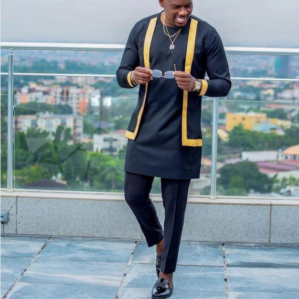 African Youth Brown Stand Collar Dashiki Shirt Suit – Slim Fit Bazin Riche Casual Outfit - Free Delivery Worldwide only at Flexi Africa