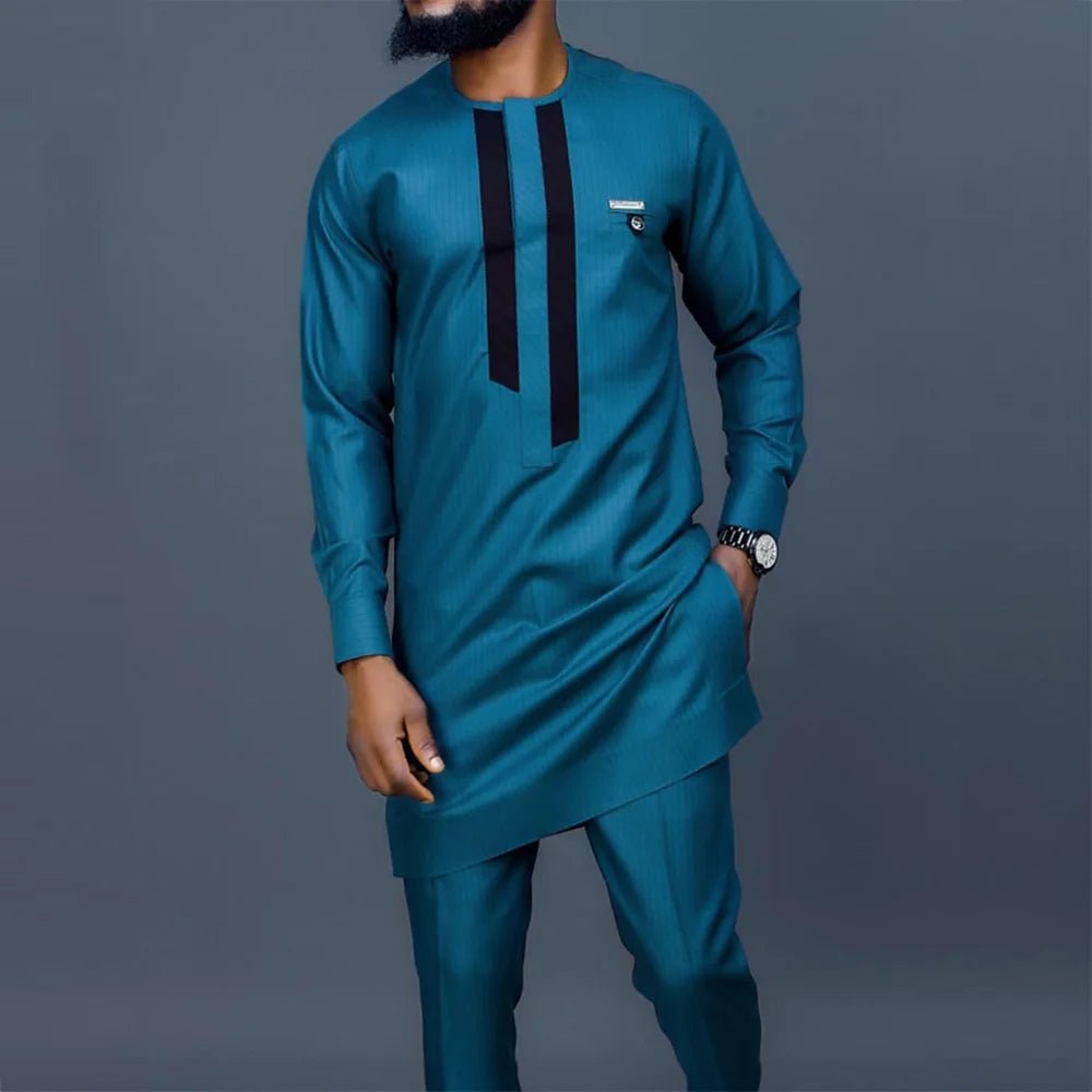 African Youth Brown Stand Collar Dashiki Shirt Suit – Slim Fit Bazin Riche Casual Outfit - Free Delivery Worldwide only at Flexi Africa