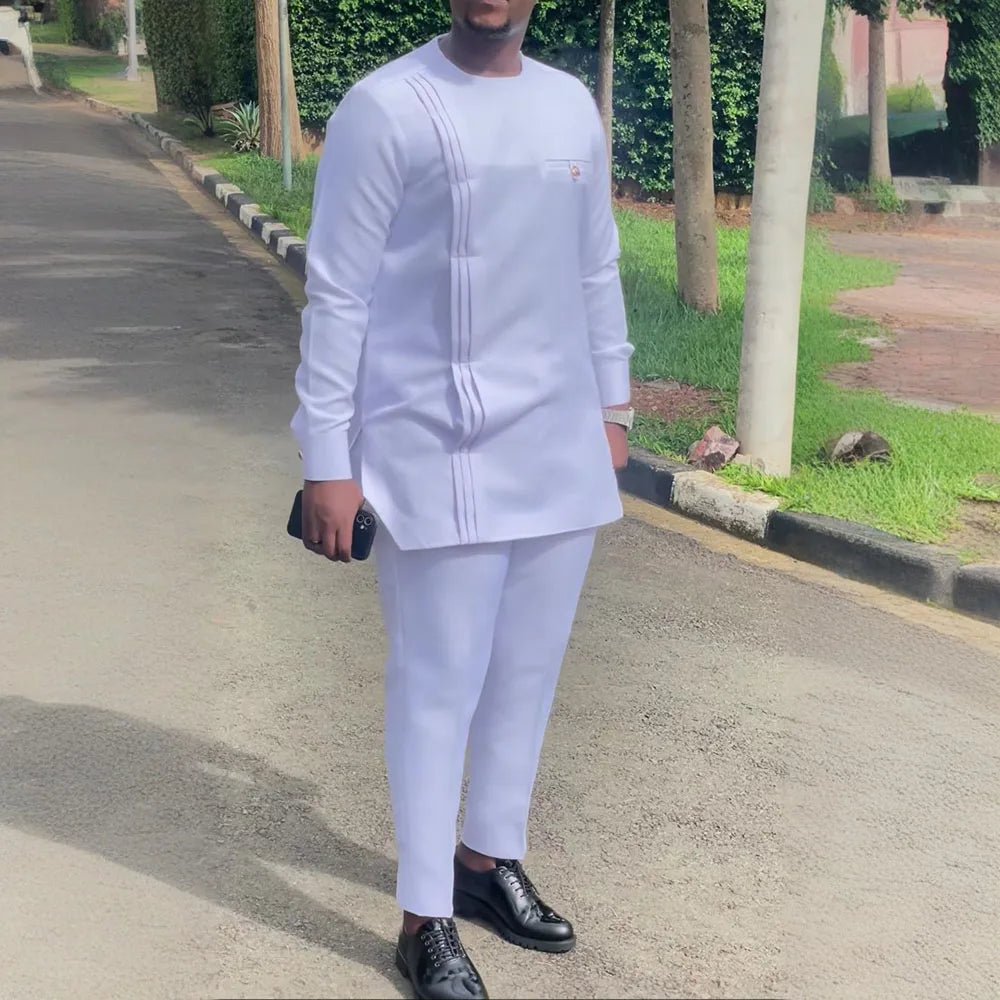 African Youth Brown Stand Collar Dashiki Shirt Suit – Slim Fit Bazin Riche Casual Outfit - Free Delivery Worldwide only at Flexi Africa