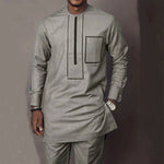 African Youth Brown Stand Collar Dashiki Shirt Suit – Slim Fit Bazin Riche Casual Outfit - Free Delivery Worldwide only at Flexi Africa