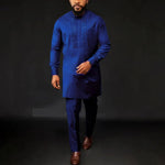 African Youth Brown Stand Collar Dashiki Shirt Suit – Slim Fit Bazin Riche Casual Outfit - Free Delivery Worldwide only at Flexi Africa