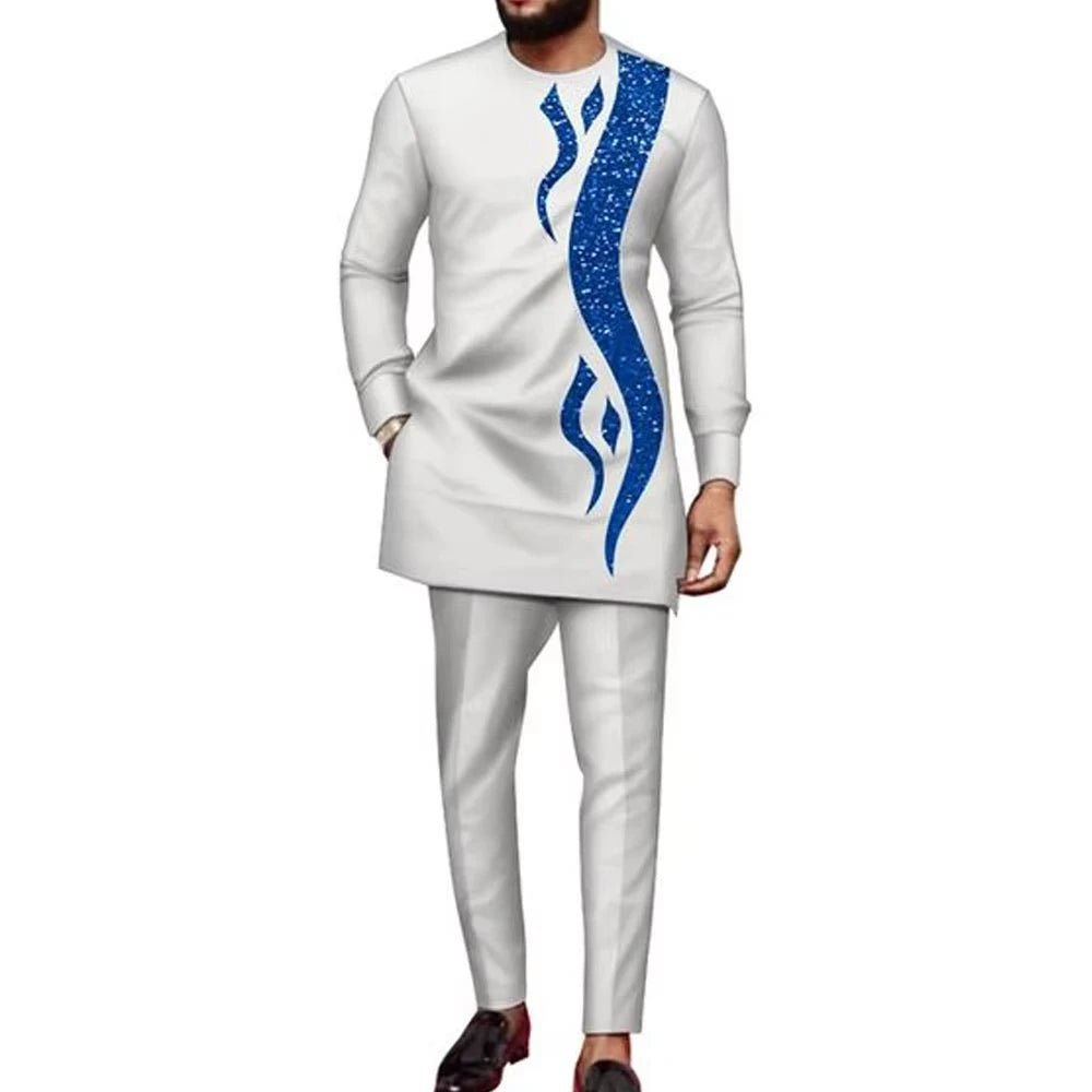 African Youth Brown Stand Collar Dashiki Shirt Suit – Slim Fit Bazin Riche Casual Outfit - Free Delivery Worldwide only at Flexi Africa